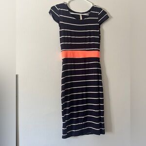 Navy and Orange fitted Striped Dress